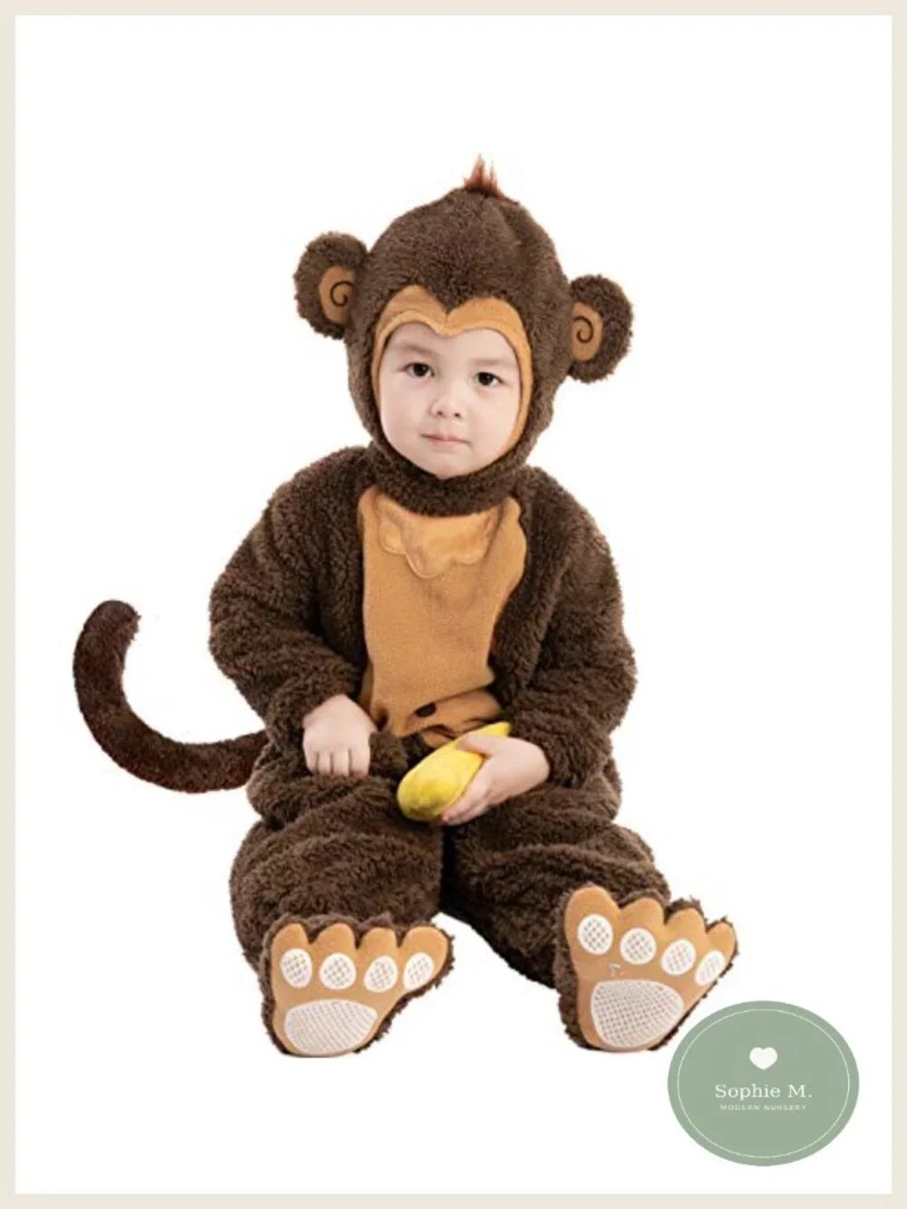 Toddler Monkey Costume with Banana, Booties, 3D Hood, Halloween